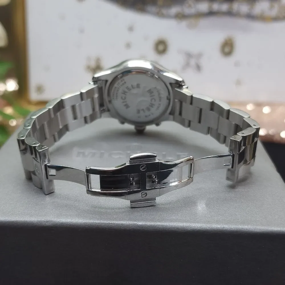 Michele MW Sport Silver Chronograph Swiss Quartz Watch EUC AUTHENTIC